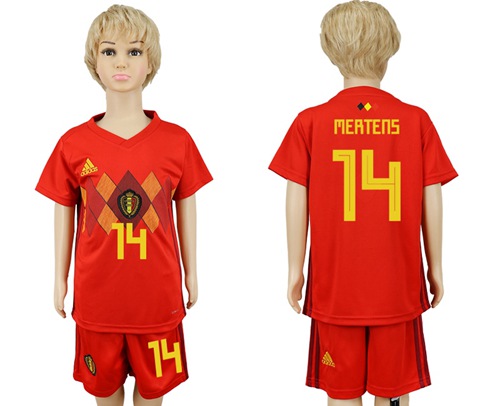 Belgium #14 Mertens Red Home Kid Soccer Country Jersey